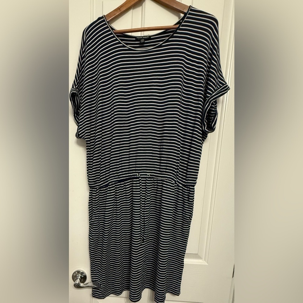 Hilary Radley Striped Navy Dress Size L - Picture 2 of 6